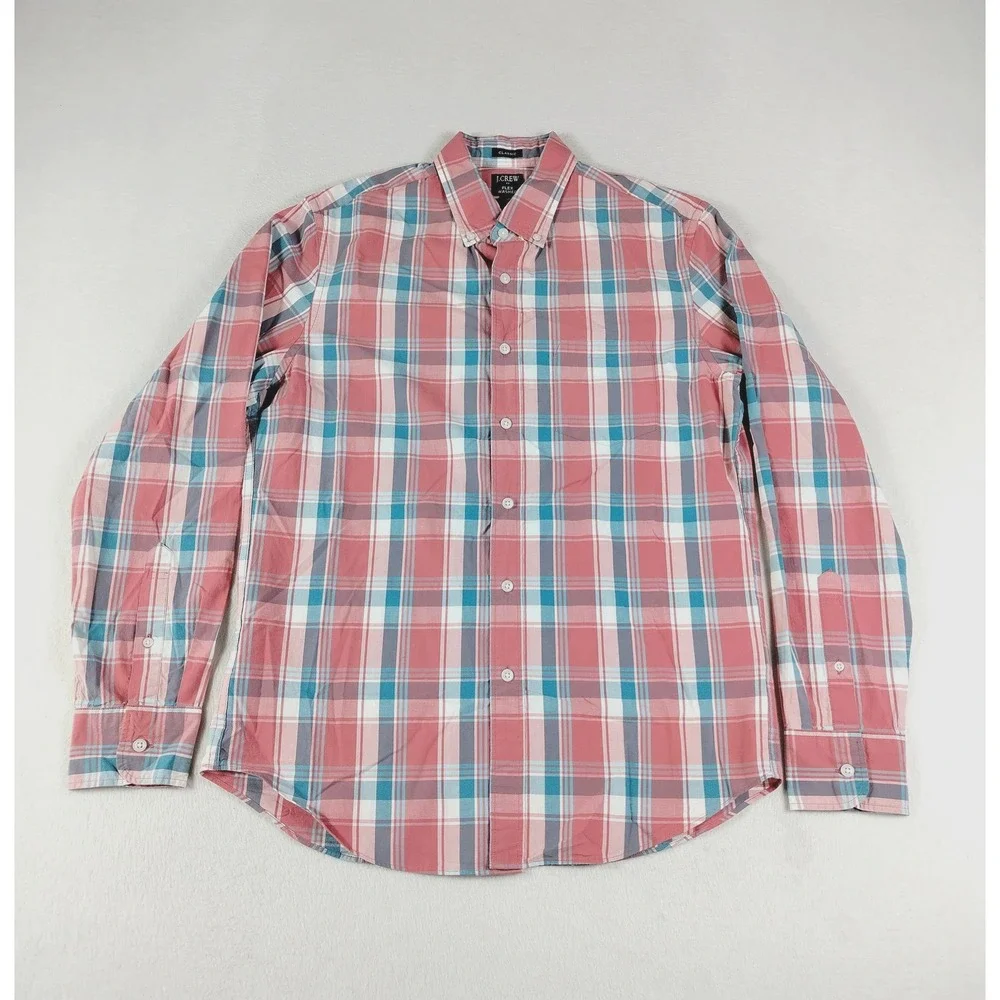 J Crew Shirt Mens Medium Red Blue Plaid‎ Classic Flex Washed Button Down Casual